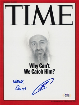 Robert J ONeill Signed & Inscribed "Never Quit!" Osama Bin Laden Time Magazine Cover(PSA)